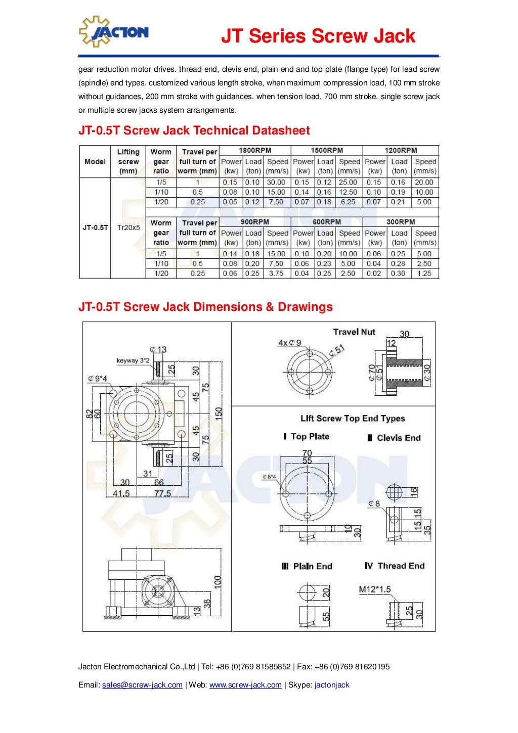 Jt 0.5 t travelling nut screw jack shaft, 0.5 ton jack screw length,5…