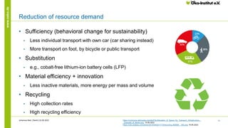 10
www.oeko.de
Reduction of resource demand
• Sufficiency (behavioral change for sustainability)
• Less individual transpo...