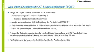 22
www.oeko.de
Was sagen Grundgesetz (GG) & Sozialgesetzbuch (SGB)?
● Einige Grundprinzipien & -ziele des dt. Sozialstaate...