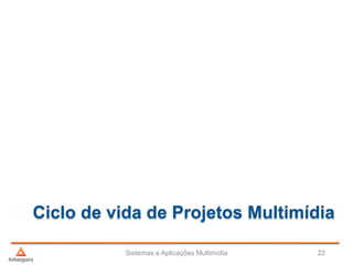 Ciclo de vida de Projetos Multimídia
Sistemas e Aplicações Multimídia 22
 
