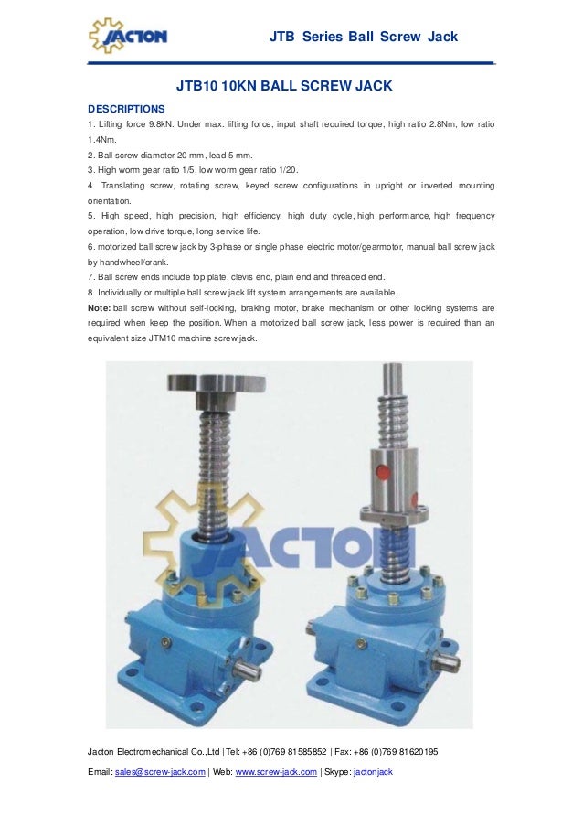 Jtb 10 kn ball screw jack, ball screw hoists, 1 t lifting ball screw