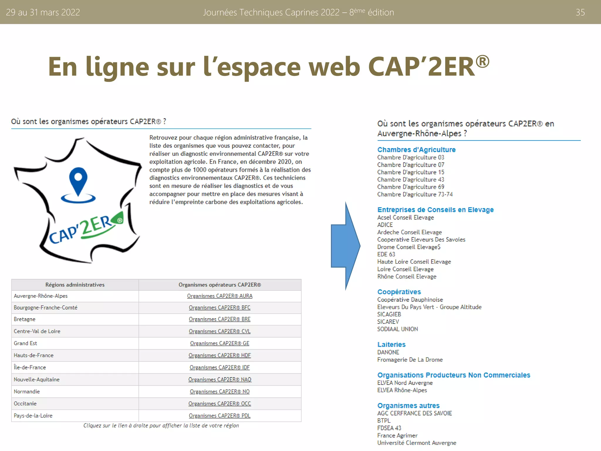 En ligne sur l’espace web CAP’2ER®
Journées Techniques Caprines 2022 – 8ème édition 35
29 au 31 mars 2022
 