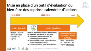 Mise en place d’un outil d’évaluation du
bien-être des caprins : calendrier d’actions
2018-2020
Projet Goatwell Projet CMo...