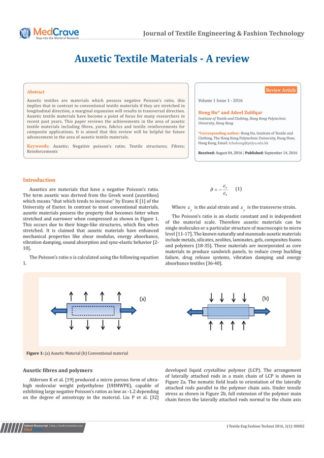 Auxetic Textile Materials - A review | PDF | Needlework | Arts and Crafts