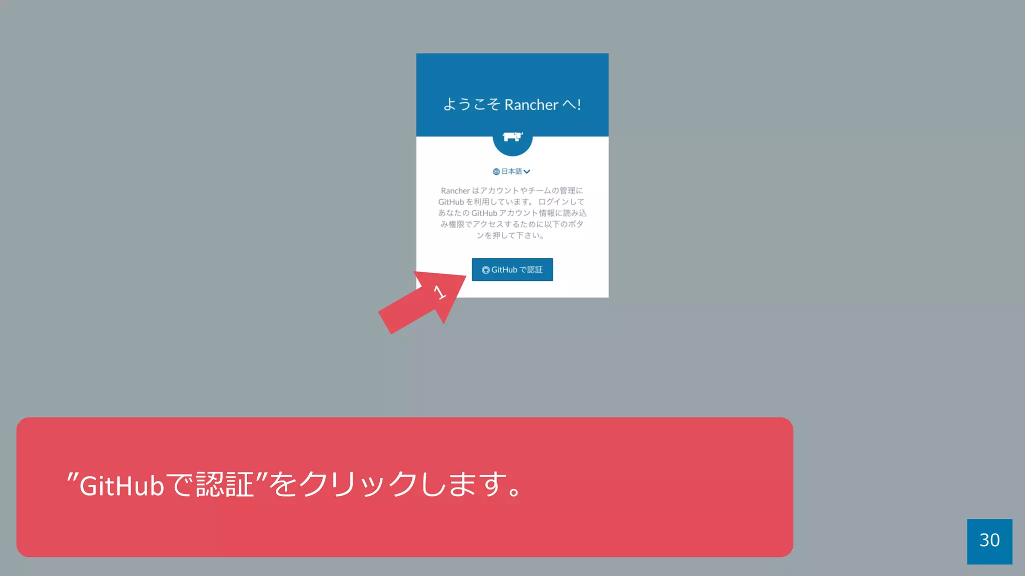 30
”GitHubで認証”をクリックします。
 