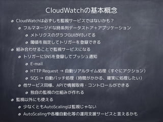 AWS運用監視ノウハウ CloudWatch 〜作ってからが本番です！〜