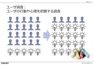 2013 © Concent, Inc.
PAGE: 25
ユーザ調査：
ユーザの行動や心理を把握する調査
 