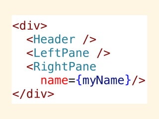 <div>
<Header />
<LeftPane />
<RightPane
name={myName}/>
</div>
 