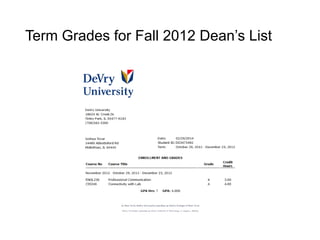 Term Grades for Fall 2012 Dean’s List
 