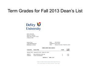 Term Grades for Fall 2013 Dean’s List
 
