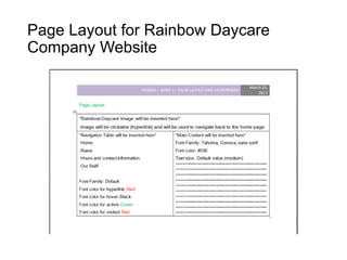Page Layout for Rainbow Daycare
Company Website
 