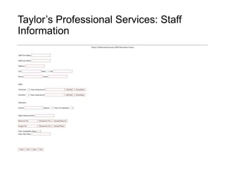 Taylor’s Professional Services: Staff
Information
 