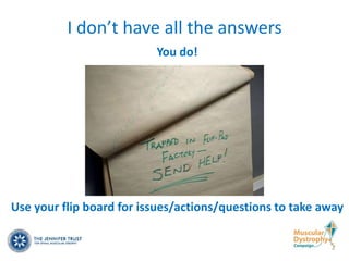 I don’t have all the answers
                          You do!




Use your flip board for issues/actions/questions to take away
 