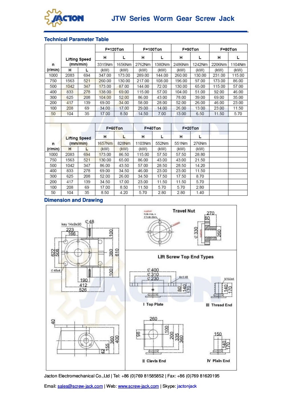 Jtw 120 t worm screw jack, 120 t screw jack efficiency, 1200 kn screw