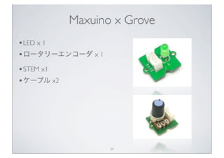 Maxuino x Grove
• LED x 1
• ロータリーエンコーダ x 1
• STEM x1
• ケーブル x2




                   24
 