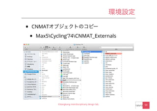 環境設定
• CNMATオブジェクトのコピー
• Max5Cycling’74CNMAT_Externals
©dangkang interdisciplinary design lab. 5913/5/13
 