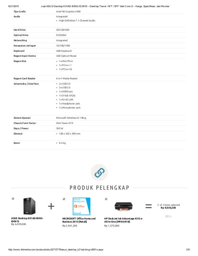 Jual asus desktop k31 ad desktop