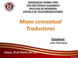 UNIVERSIDAD FERMIN TORO
VICE-RECTORADO ACADEMICO
FACULTAD DE INGENIERIA
ESCUELA DE TELECOMUNICACIONES
Estudiante:
Juan Henríquez
Araure, 10 de Febrero del 2021
 