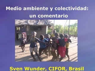Medio ambiente y colectividad: un comentario  Sven Wunder, CIFOR, Brasil  