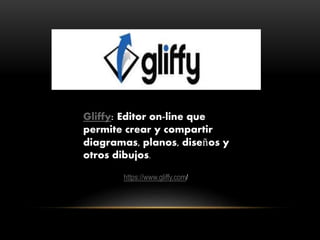 Gliffy: Editor on-line que
permite crear y compartir
diagramas, planos, diseños y
otros dibujos.
https://www.gliffy.com/
 