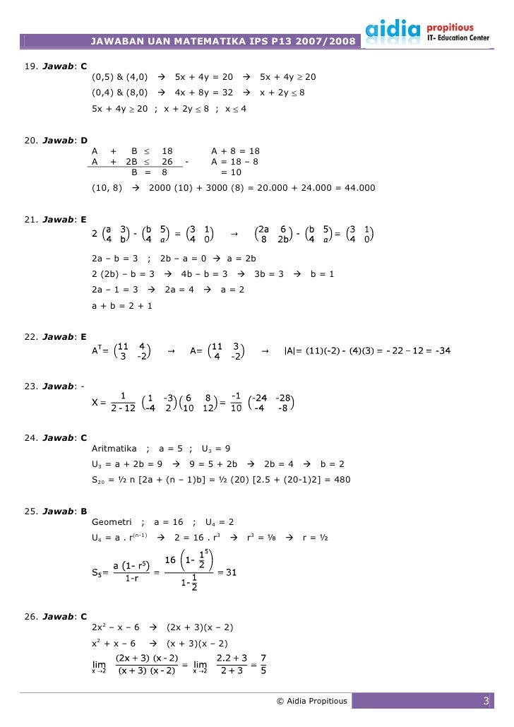 Jawaban Uan Sma Ips P13 2007 2008