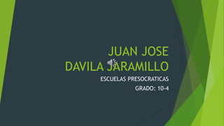 JUAN JOSE 
DAVILA JARAMILLO 
ESCUELAS PRESOCRATICAS 
GRADO: 10-4 
 