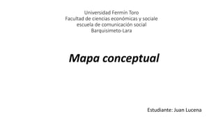 Universidad Fermín Toro
Facultad de ciencias económicas y sociale
escuela de comunicación social
Barquisimeto-Lara
Estudiante: Juan Lucena
Mapa conceptual
 