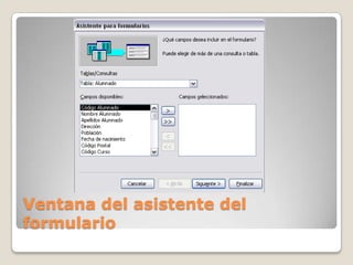 Ventana del asistente del formulario