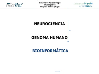 NEUROCIENCIA
GENOMA HUMANO
Servicio de Neurobiología
Investigación
Hospital Ramón y Cajal
BIOINFORMÁTICA
 