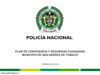 PLAN DE CONVIVENCIA Y SEGURIDAD CIUDADANA
    MUNICIPIO DE SAN ANDRES DE TUMACO


               FEBRERO DE 2013
 