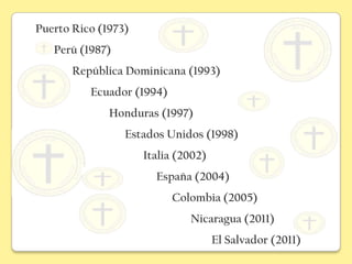Puerto Rico (1973)
   Perú (1987)
       República Dominicana (1993)
          Ecuador (1994)
              Honduras (1997)
                 Estados Unidos (1998)
                     Italia (2002)
                       España (2004)
                           Colombia (2005)
                              Nicaragua (2011)
                                     El Salvador (2011)
 