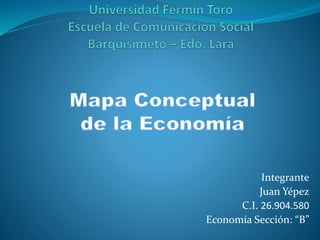 Integrante
Juan Yépez
C.I. 26.904.580
Economía Sección: “B”
 