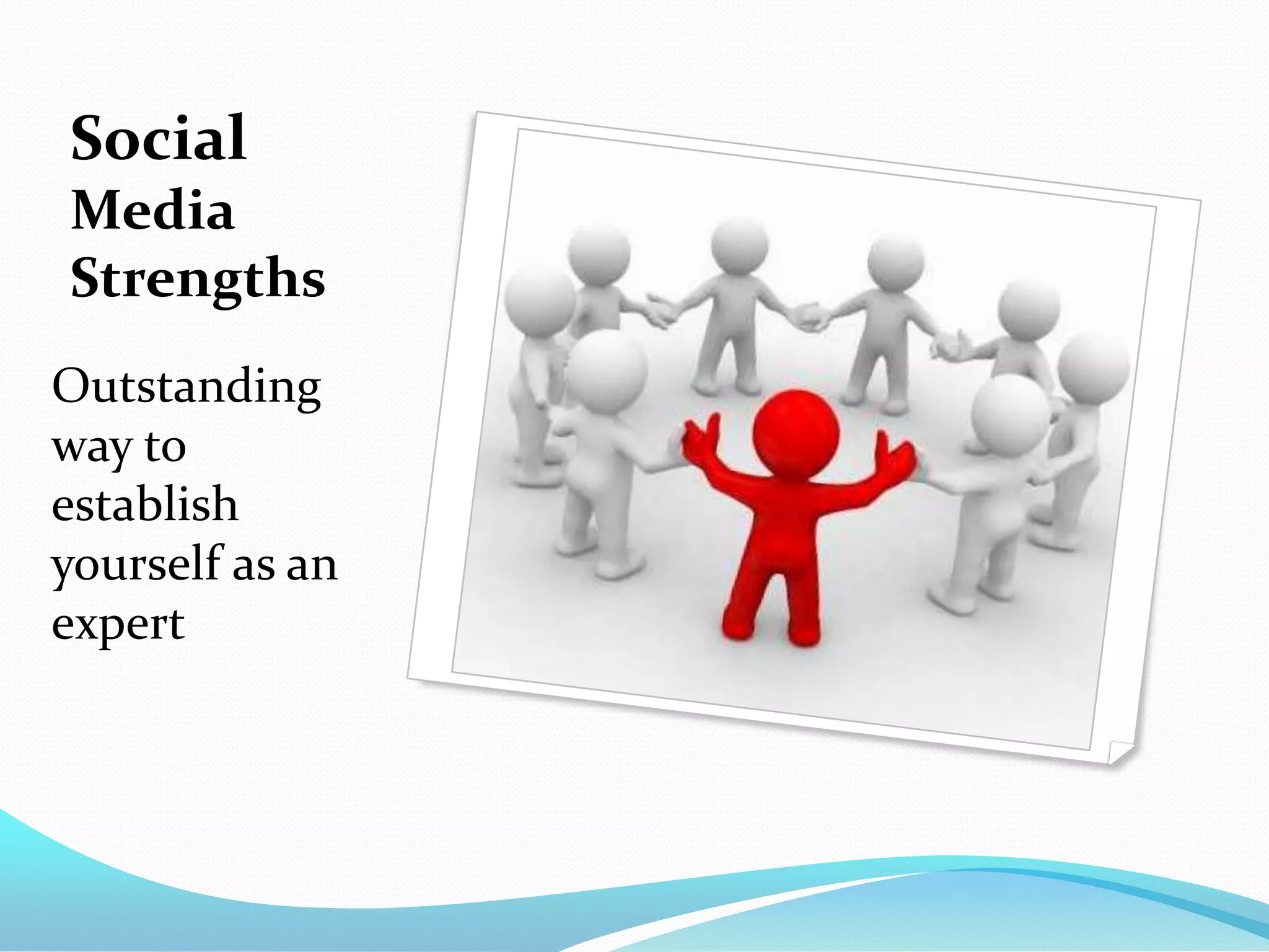 Social
Media
Strengths
Outstanding
way to
establish
yourself as an
expert
 