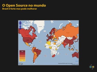 O Open Source no mundo
Brasil é forte mas pode melhorar
 
