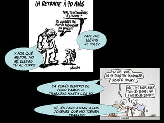 PAPI,¿ME LLEVAS AL COLE? Y POR QUÉ, MEJOR, NO ME LLEVAS  TÚ AL CURRO YA VERÁS DENTRO DE POCO VAMOS A TRABAJAR HASTA LOS 80 SÍ, ES PARA AYDAR A LOS JÓVENES QUE NO TIENEN TRABAJO 