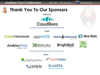 Jenkins User Conference

Palo Alto , Oct 23 2013

Thank You To Our Sponsors
Platinum

Gold

Silver

@jenkinsconf

 