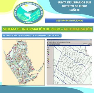 GESTIÓN INSTITUCIONAL 
SISTEMA DE INFORMACIÓN DE RIEGO = AUTOMATIZACIÓN 
ACTUALIZACIÓN DE INVENTARIO DE INFRAESTRUCTURA DE RIEGO 
 