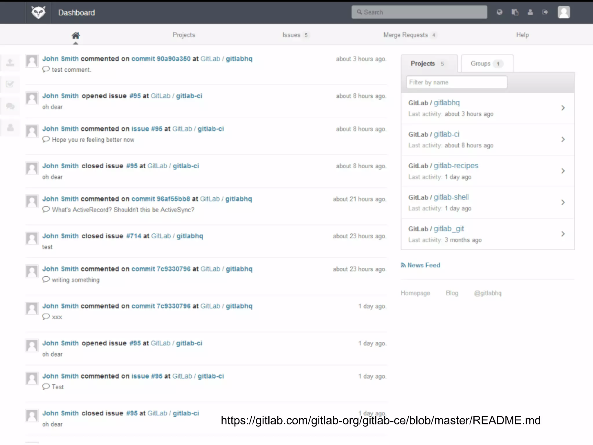 Jenkins User Conference Boston #jenkinsconf
GitLab
https://gitlab.com/gitlab-org/gitlab-ce/blob/master/README.md
 