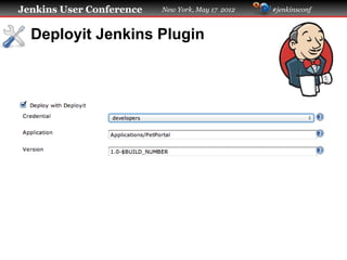 Jenkins User Conference   New York, May 17 2012   #jenkinsconf



  Deployit Jenkins Plugin
 