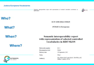 Judaica Europeana Vocabularies
Who?
What?
When?
Where?
 