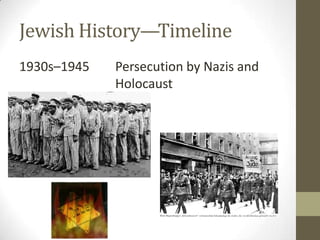 Jewish History—Timeline1930s–1945Persecution by Nazis and 				Holocaust