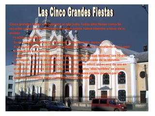 Cinco grandes fiestas van jalonado el año judío. Todas ellas tienen como fin
recordar ciertos acontecimientos pasados donde Yahvé intervino a favor de su
pueblo.
1ª) ROSH HASHANÁ
Es el comienzo del año (2ª quincena de septiembre, aprox.).
Es la ocasión para que el judío se juzgue a sí mismo. Es el momento de un gran
examen de conciencia.
Le siguen 10 días aptos para el arrepentimiento. "Los días terribles" Los 10 días
que siguen son días de penitencia. Recuerdan el pecado de la idolatría,
símbolo de todos los pecados, cuando el pueblo adoró al becerro de oro en
el desierto, negando al único Dios verdadero. Estos "días terribles" se piensa
que el mundo entero comparece ante Yahvé para pedirle perdón por los
pecados cometidos especialmente contra el prójimo.
 