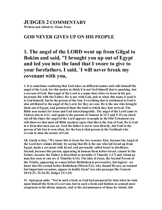 JUDGES 2 COMME TARY Written And Edited By Glenn Pease GOD EVER GIVES UP O HIS JUDGES 2 COMME TARY Written And Edited By Glenn Pease GOD EVER GIVES UP O HIS