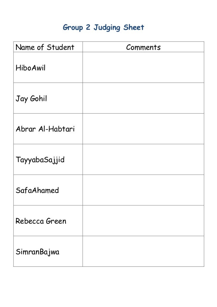 Judging Score Sheet Template