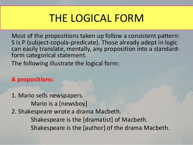 judgment and proposition or logical statement logical form