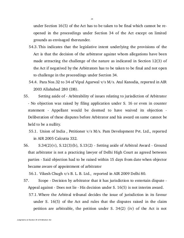judgments on section 34 of the arbitration and conciliation act 1996