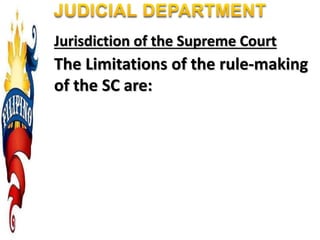 Jurisdiction of the Supreme Court
The Limitations of the rule-making
of the SC are:
 