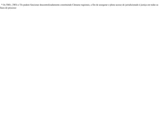 * Os TRFs ,TRTs e TJs podem funcionar descentralizadamente constituindo Câmaras regionais, a fim de assegurar o pleno acesso do jurisdicionado à justiça em todas as
fases do processo
 