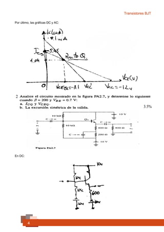 Transistores BJT
4
Por último, las gráficas DC y AC:
En DC:
 