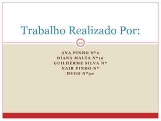 Ana pinho nº2Diana malta nº10Guilherme silva nºNair pinho nºHugo nº3022Trabalho Realizado Por: